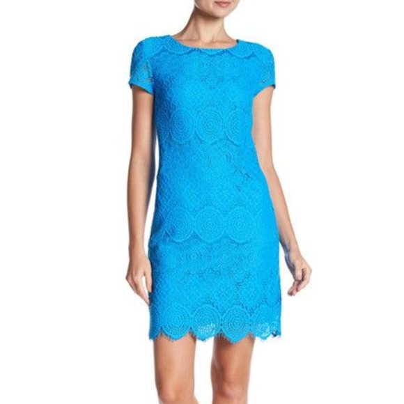 Laundry by Shelli Segal Blue Lace Eyelet Medallion Shift Dress Azul Blue 6 - Picture 1 of 10